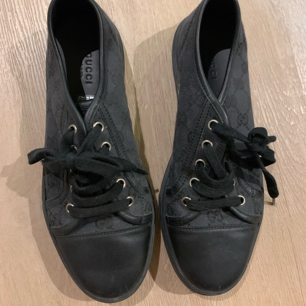 gucci canvas sneakers black leather